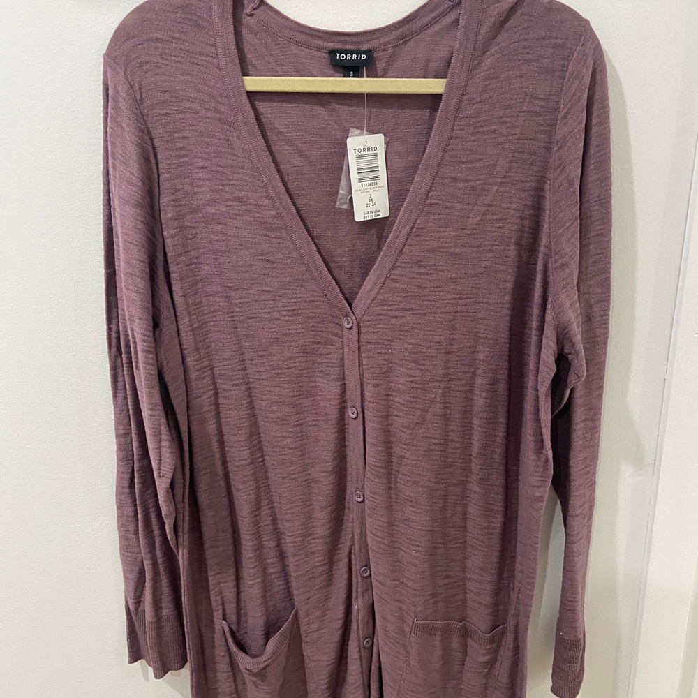 NWT TORRID Purple Lightweight Tunic Cardigan